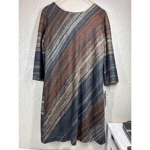 Studio One Dress Womens Brown Black Sheath Knit Diagonal Stripe Petite Size 16P
